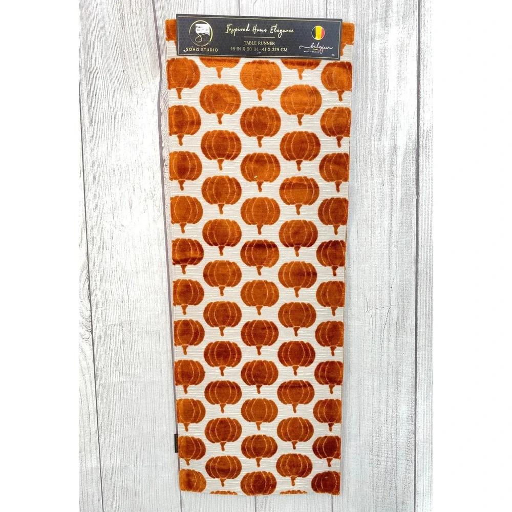 Soho Studio Table Runner 16x90 Orange Pumpkin Woven Belgium Harvest Fall Autumn
